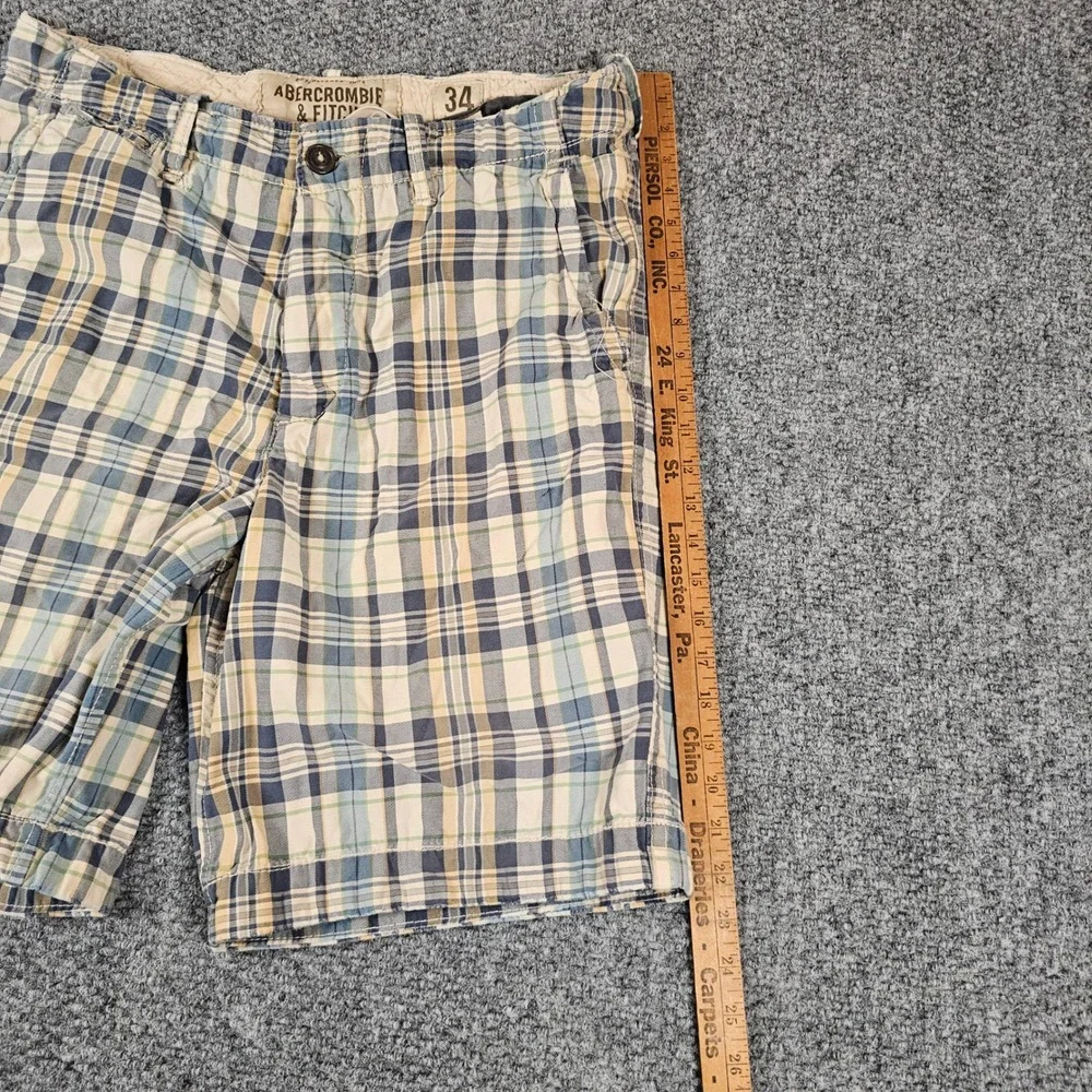 VTG Abercrombie & Fitch Mens Plaid Shorts Blue Green Tan Cotton Size‎ 34 Casual